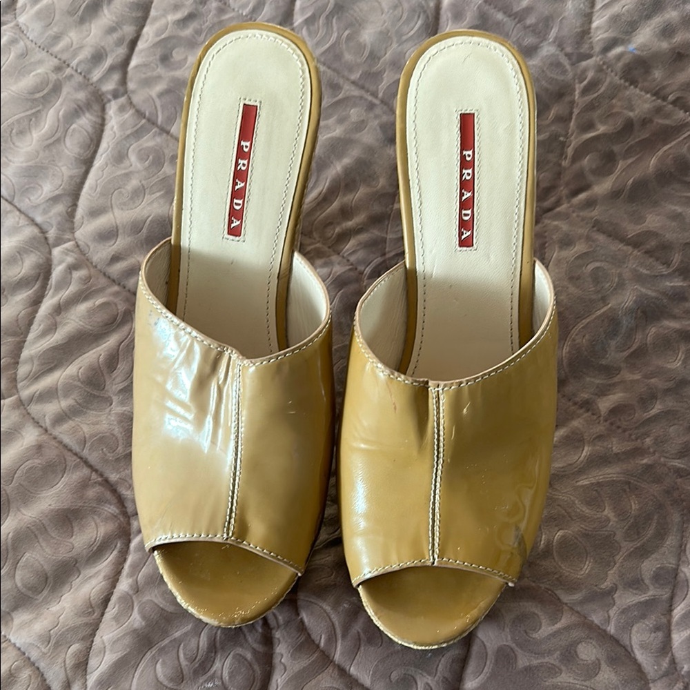 Prada Yellow Mules Chunky Heel Slip-On